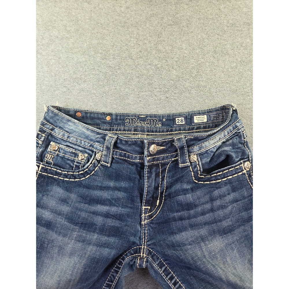 Miss Me Womens Signature Skinny Embroidered Jeans 28 Blue Y2K Western